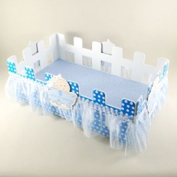 Yıkanan Bebekli Mavi Çit Ahşap Bebek Şekeri Sunum Sepeti