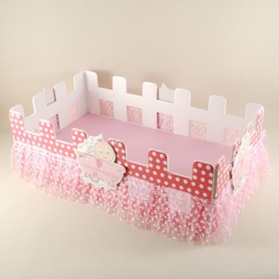 Yıkanan Bebekli Pembe Çit Ahşap Bebek Şekeri Sunum Sepeti