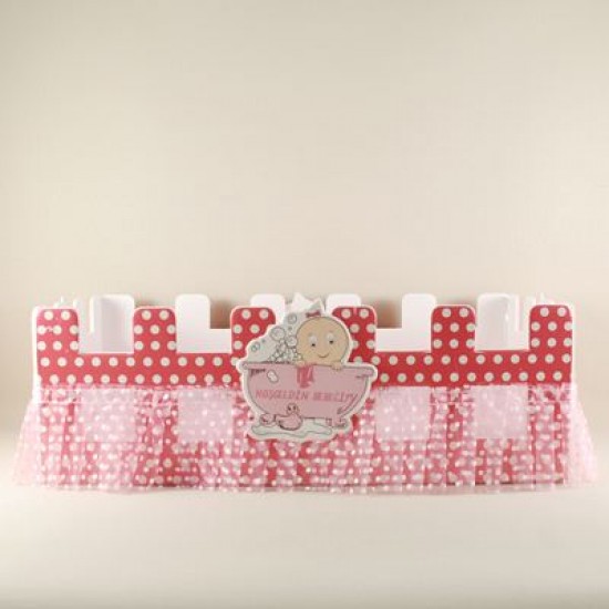 Yıkanan Bebekli Pembe Çit Ahşap Bebek Şekeri Sunum Sepeti