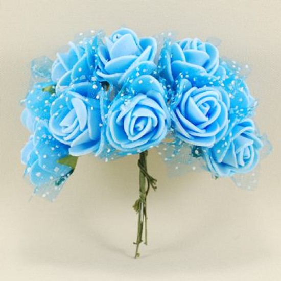 Tüllü Çiçek Teli Mavi Lateks 10 Adet