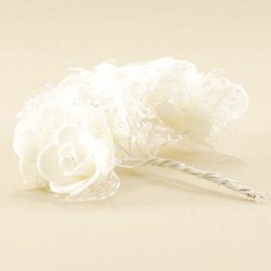 Tüllü Ve İncili Çiçek Teli Beyaz Lateks 10 Adet