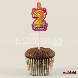 2 Yaş Happy Birthday Pembe Simli Kürdan Seti 10 Adet