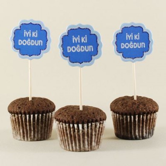 İyiki Doğdun Mavi Simli Kürdan Seti 10 Adet