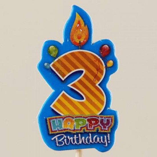3 Yaş Happy Birthday Mavi Simli Kürdan Seti 10 Adet