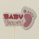 Baby Shower Pembe Ayak İzi Resimli Simli Kürdan Seti 10 Adet
