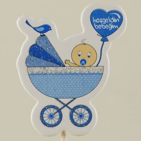 Hoşgeldin Bebeğim Mavi Bebek Arabası Resimli Simli Kürdan Seti 10 Adet