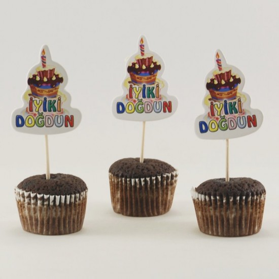 İyiki Doğdun Pembe Simli Kürdan Seti 10 Adet