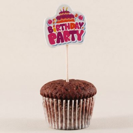 Birthday Party Pembe Pasta Figürlü Kürdan Seti 10 Adet