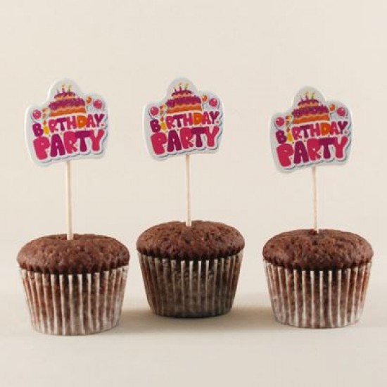 Birthday Party Pembe Pasta Figürlü Kürdan Seti 10 Adet