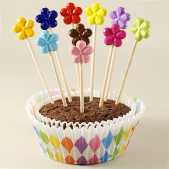 Plastik Parlak Büyük Çiçekler Kürdan Seti 10 Adet