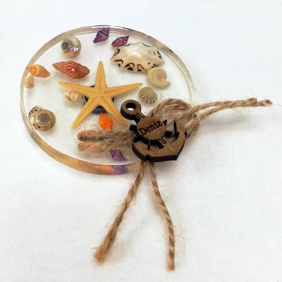 Şeffaf Epoksi Davetiye-Nikah Şekeri Deniz Temalı Magnet