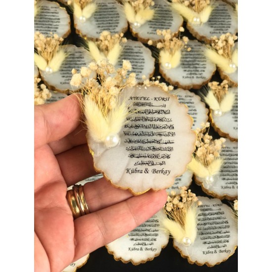 Epoksi Davetiye Üzeri Süslenmiş Gold Varaklı Magnet
