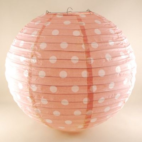 Açık Pembe Puantiyeli Büyük Boy Avize Fener