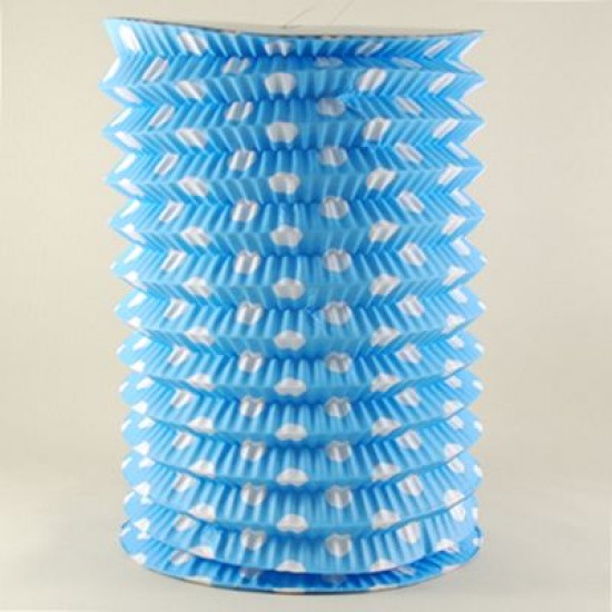 Mavi Beyaz Puantiyeli Uzun Akordeon Kağıt Parti Feneri