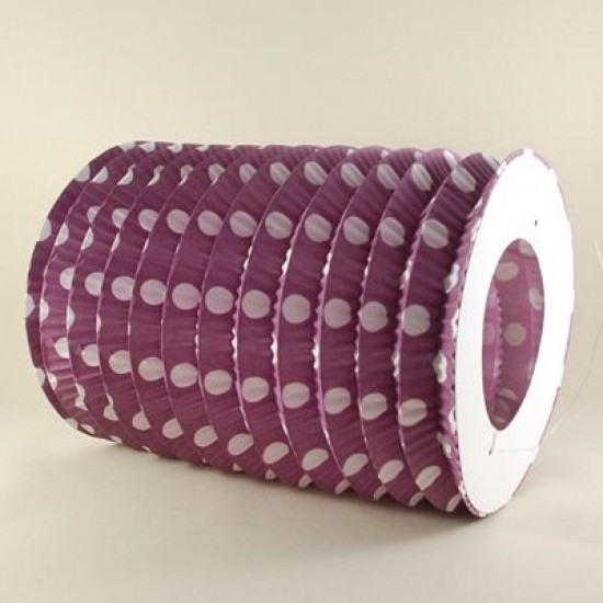 Mor Beyaz Puantiyeli Uzun Akordeon Kağıt Parti Feneri