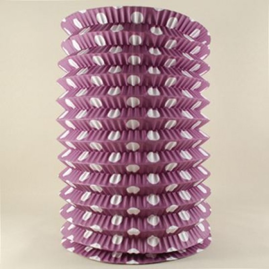 Mor Beyaz Puantiyeli Uzun Akordeon Kağıt Parti Feneri