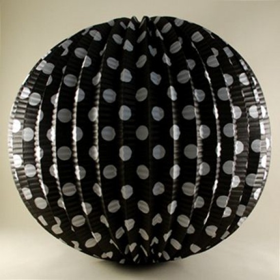 Siyah Puantiyeli Yuvarlak Büyük Kağıt Parti Feneri 30 cm
