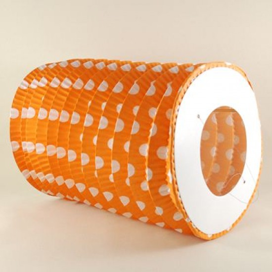 Turuncu Beyaz Puantiyeli Uzun Akordeon Kağıt Parti Feneri