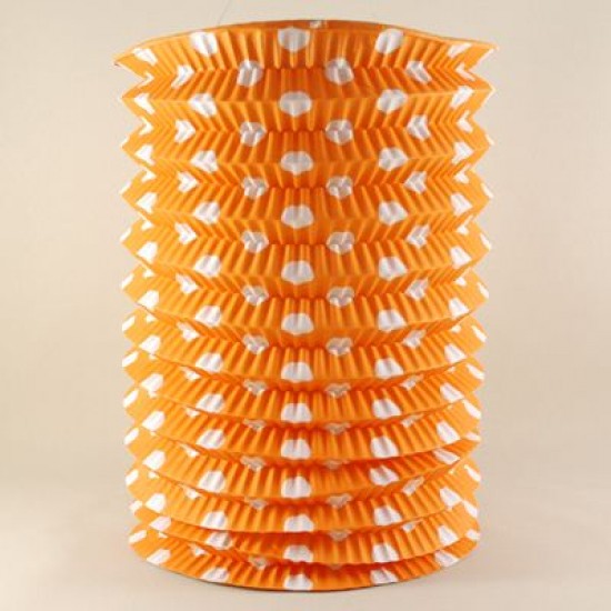 Turuncu Beyaz Puantiyeli Uzun Akordeon Kağıt Parti Feneri