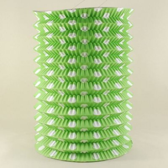 Yeşil Beyaz Puantiyeli Uzun Akordeon Kağıt Parti Feneri