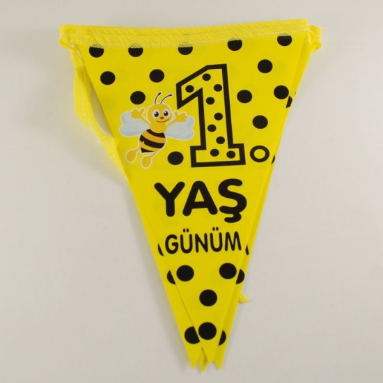 1 Yaş Arı Resimli Sarı Puantiyeli 10 lu Parti flaması