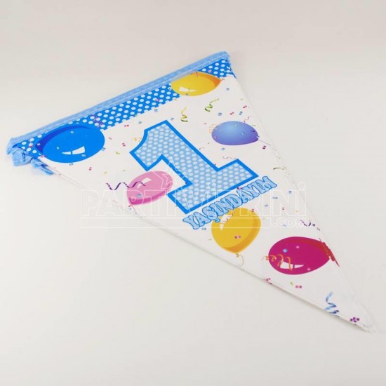 1 Yaşındayım Temalı Mavi Renk 10 lu flama