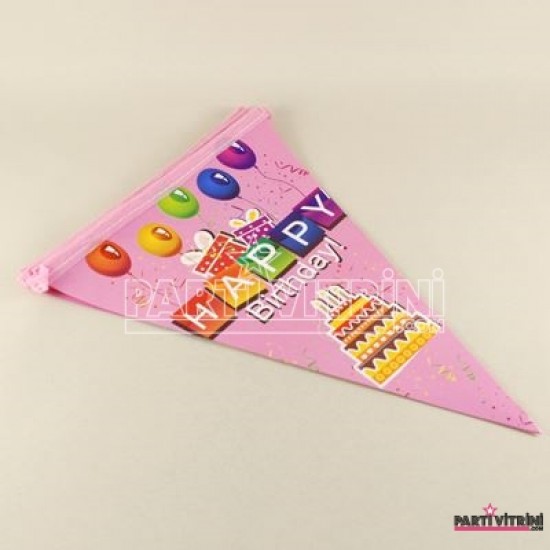 Happy Birthday Yazılı Pembe Pastalı 10 lu flama