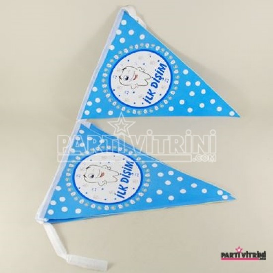 İlk Dişim Mavi Erkek Bebek Diş Partisi Flama