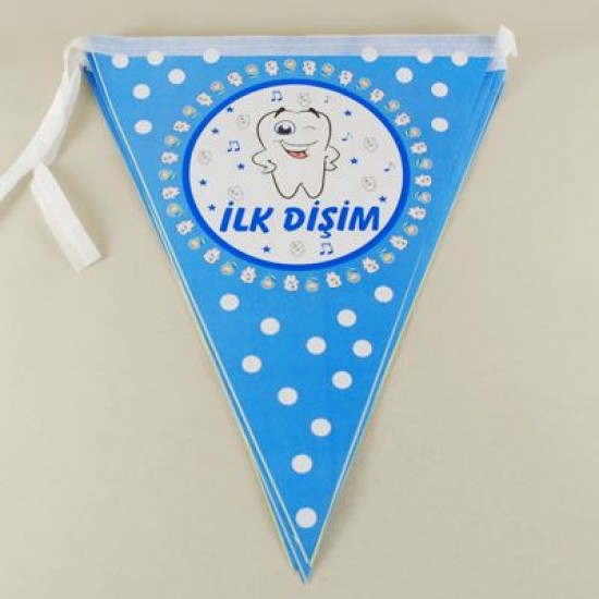 İlk Dişim Mavi Erkek Bebek Diş Partisi Flama