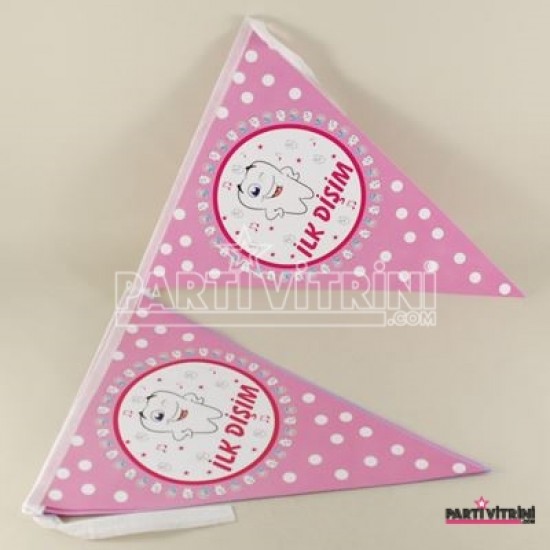 İlk Dişim Pembe Kız Bebek Diş Partisi Flama