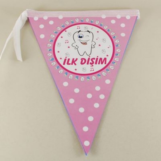 İlk Dişim Pembe Kız Bebek Diş Partisi Flama