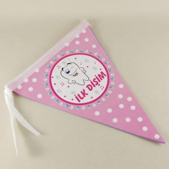 İlk Dişim Pembe Kız Bebek Diş Partisi Flama