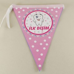 İlk Dişim Pembe Kız Bebek Diş Partisi Flama