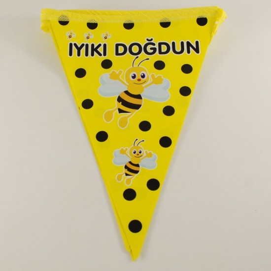 İyiki Doğdun Arı Resimli Sarı Puantiyeli 10 lu flama