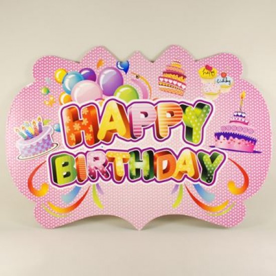 Happy Birthday Pembe Pastalı Askılı Model Konuşma Balonu 38cmx26 cm