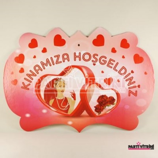 Kınamıza Hoşgeldiniz  Kalpli Askılı Model Konuşma Balonu 38cmx27 cm