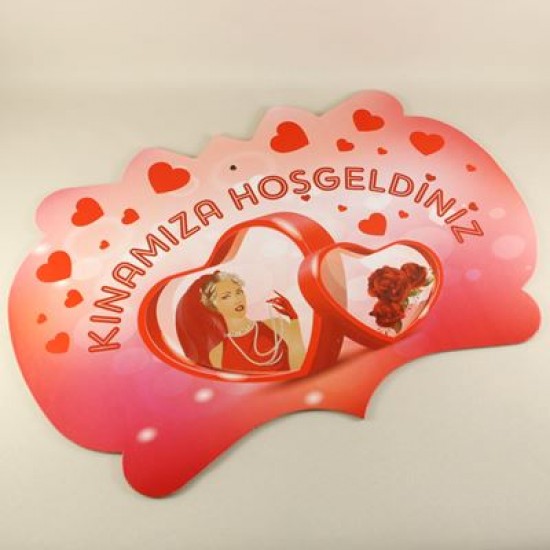 Kınamıza Hoşgeldiniz  Kalpli Askılı Model Konuşma Balonu 38cmx27 cm
