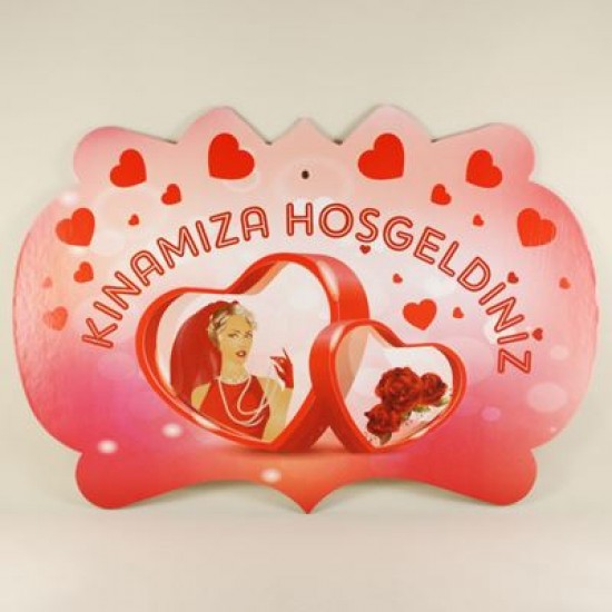 Kınamıza Hoşgeldiniz  Kalpli Askılı Model Konuşma Balonu 38cmx27 cm