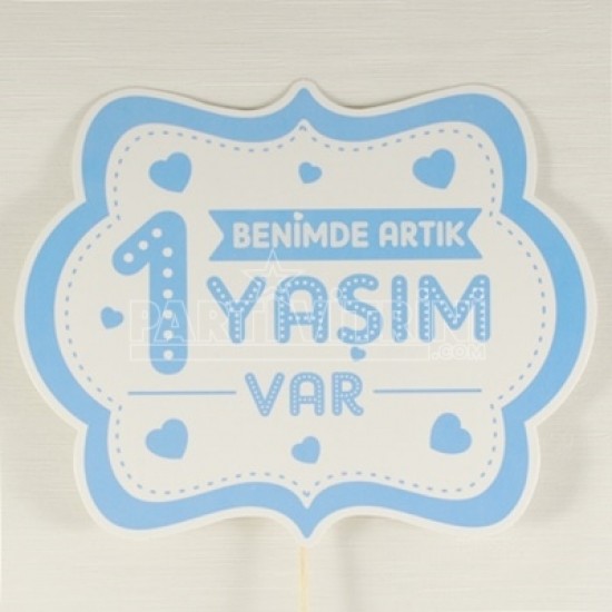 Benimde Artık 1 Yaşım Var Mavi Kalpli Konuşma Balonu