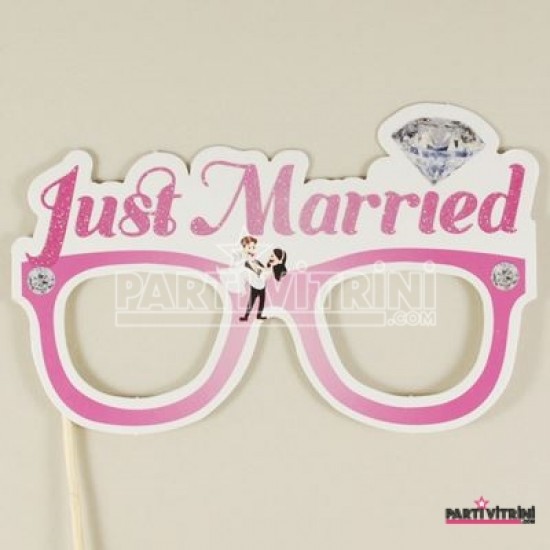 Just Married Elmas Konuşma Balonlu Pembe Gözlük