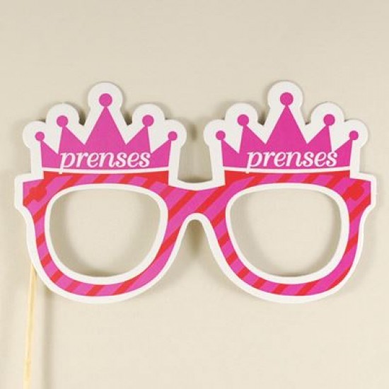 Prenses Temalı Pembe Kırmızı Taçlı Kağıt Gözlük