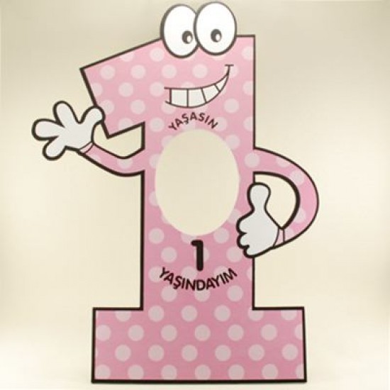 1 Yaşındayım Pembe Puantiyeli 1 Sayısı Karton Konuşma Balonu