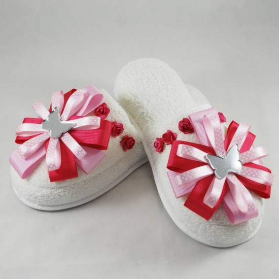 Ayna Kelebekli Pembe Lohusa Terlik Ve Taç Seti