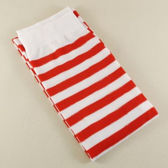 Kırmızı Beyaz Çizgili Diz Üstü Yetişkin Parti Çorabı