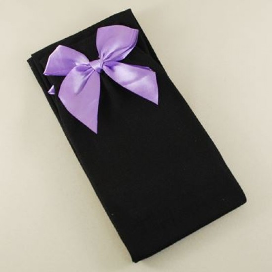 Lila Saten Fiyonklu Siyah Diz Üstü Yetişkin Parti Çorabı