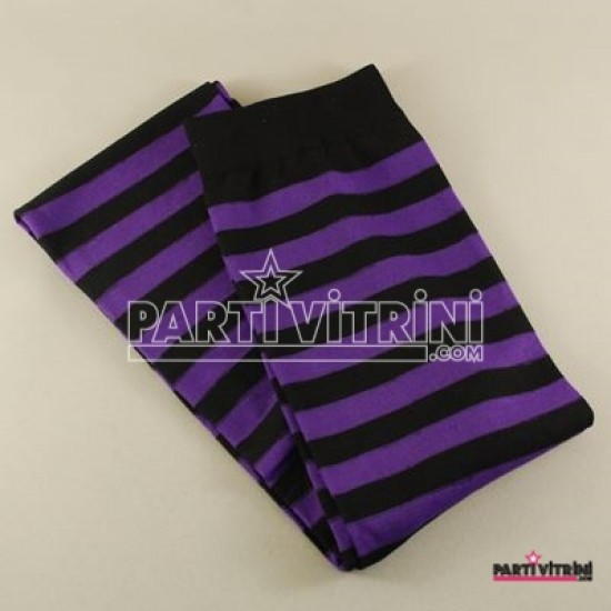 Mor Siyah Çizgili Diz Üstü Yetişkin Parti Çorabı