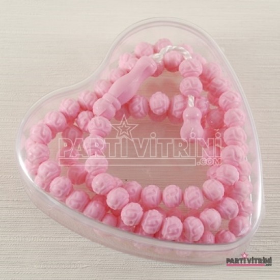 Pembe Gül Kokulu Tesbih Kalp Kutulu