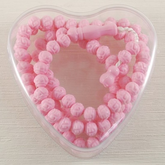 Pembe Gül Kokulu Tesbih Kalp Kutulu
