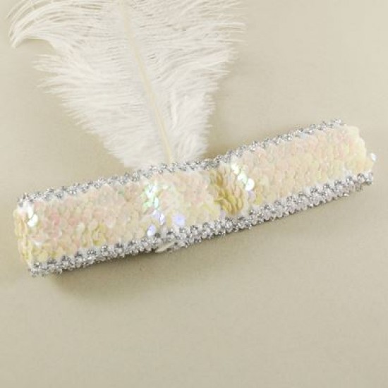 Revü Kızı Beyaz Tüylü Ve Pullu Saç Bandı