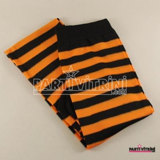 Turuncu Siyah Çizgili Diz Üstü Yetişkin Parti Çorabı